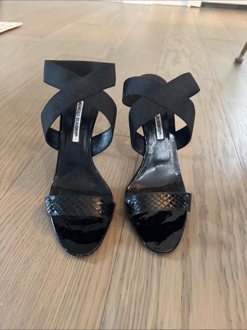 Manolo Blahnik Black Crisscross Strappy Sandals